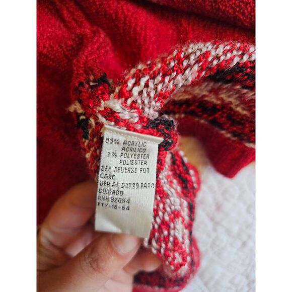 Vintage Carolyn Taylor Red Nordic Zip Up Christmas Sweater Faux Fur Collar Sz L - Picture 10 of 10
